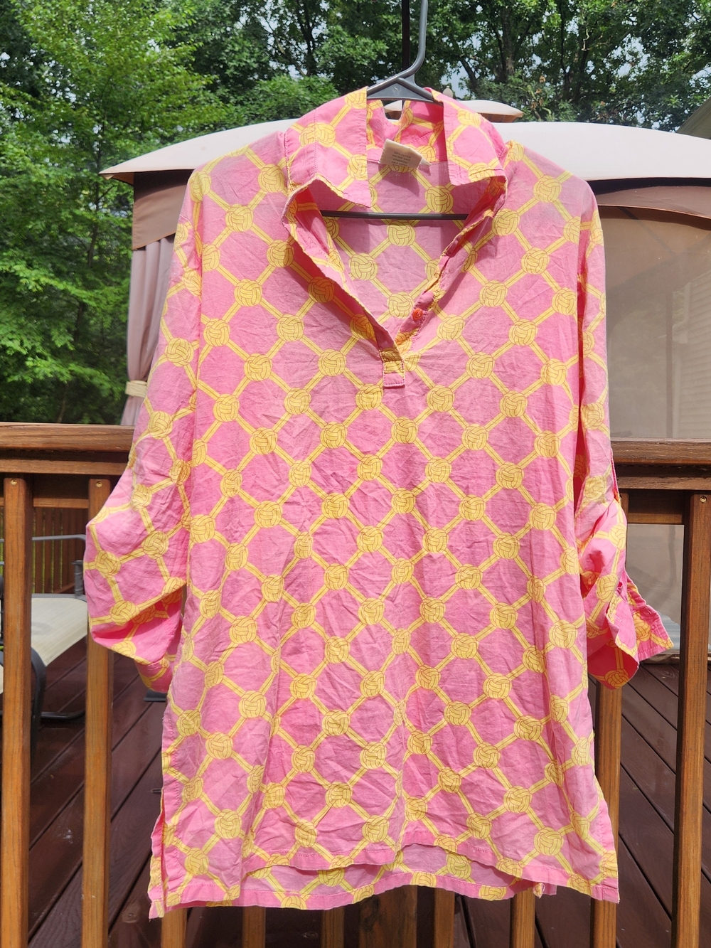 Three Islands Pink & Yellow Swim Coverup Tunic Women's Size Medium